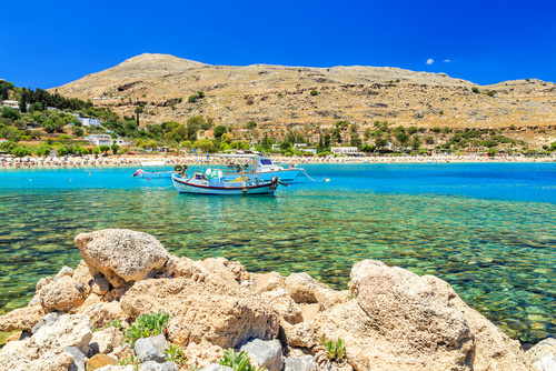 Fishing boat in Lindos Bay, Rhodes