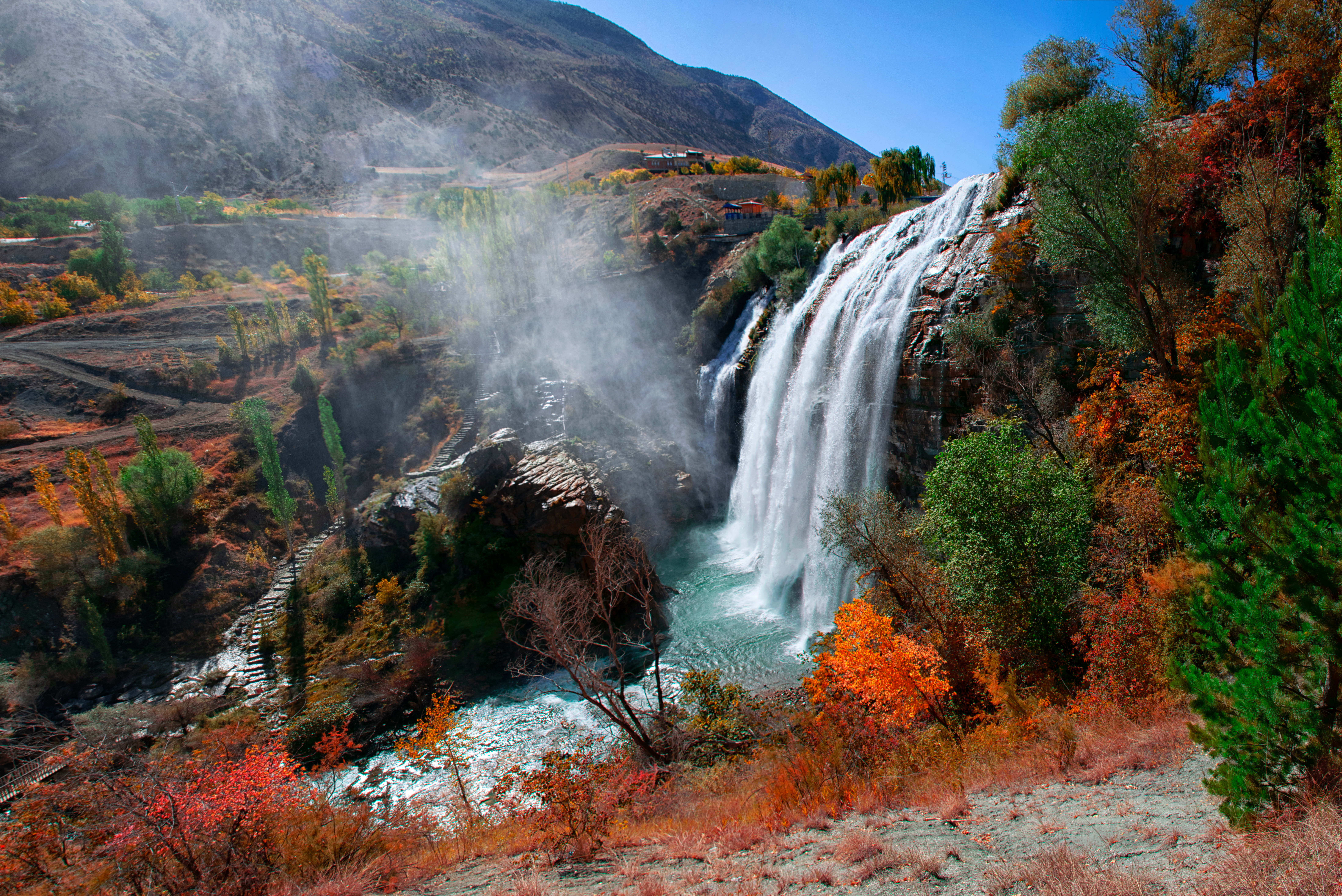 Landscape view of Tortum Waterfall in Tortum,Erzurum,Turkey. Exp